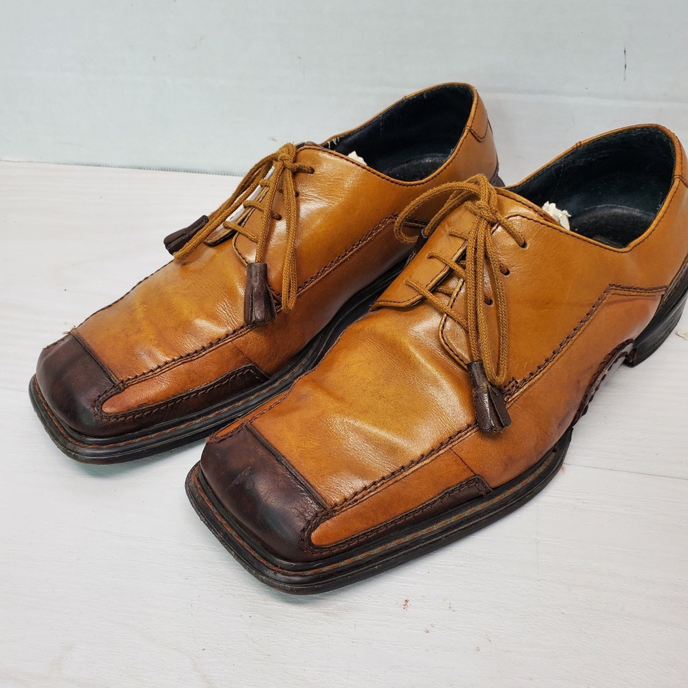 Stacy Adams Mens Tan Leather Oxford Dress Shoes Italy Size 7.5 Medium